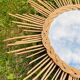 Vintage sun mirror in braided rattan and bamboo 60s/70s.