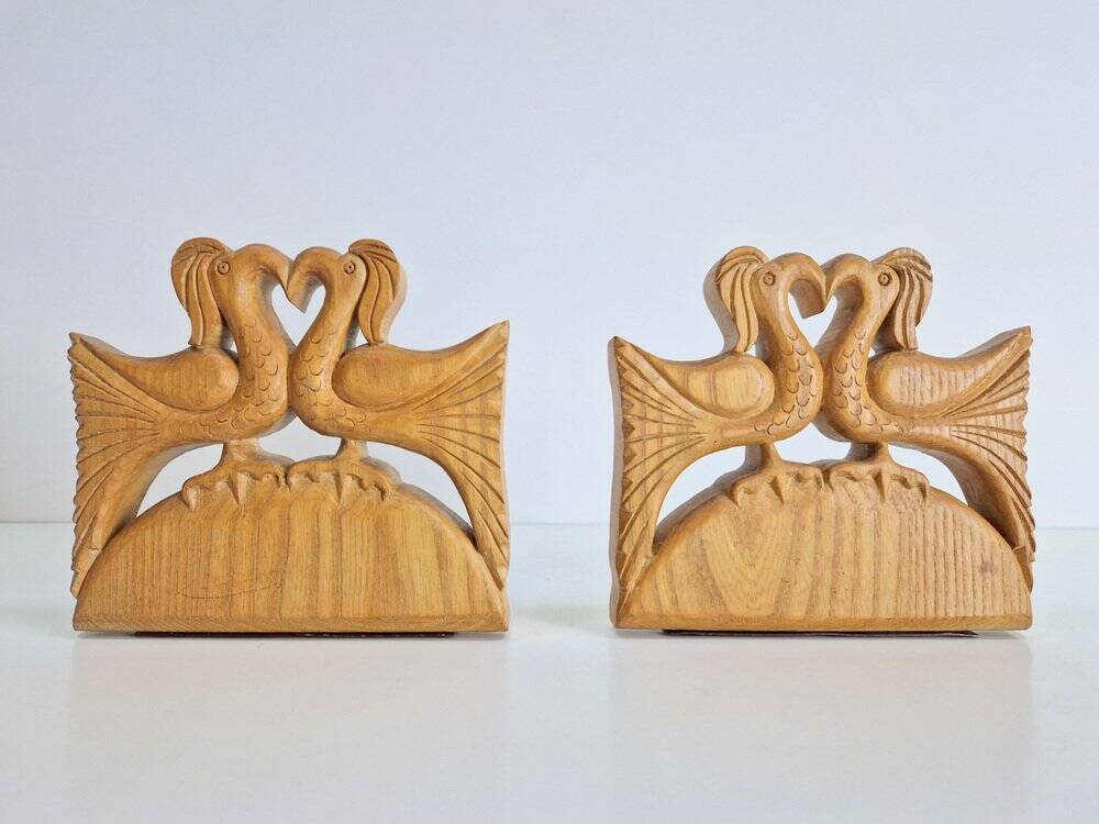 Porte-livres en bois vintage faits à la main, ensemble de 2
