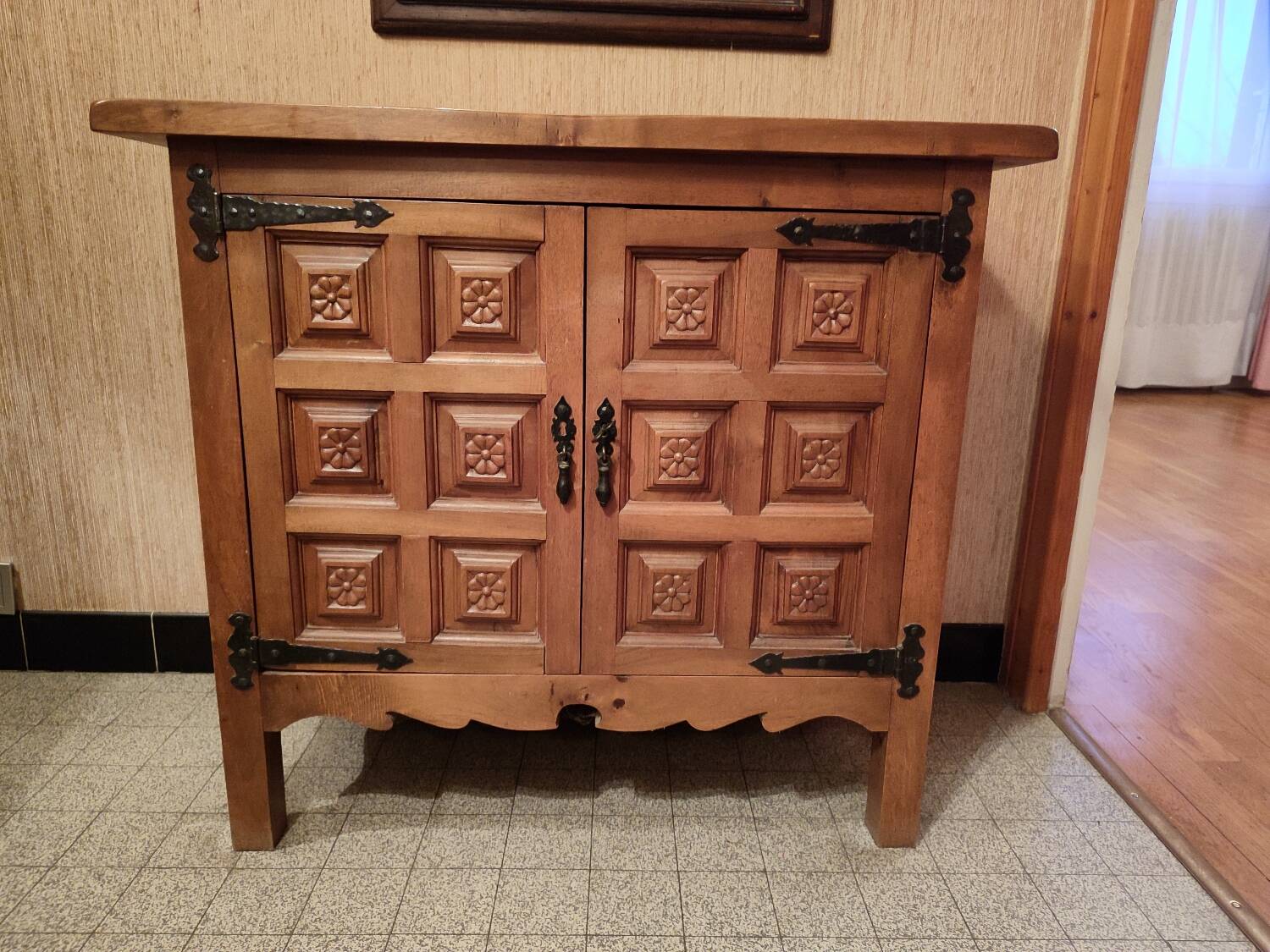 Small solid walnut pedestal sideboard