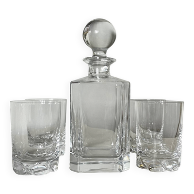 Carafe en cristal et 4 verres Daum France.