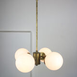 Mid-century Brass and Opaline Chandelier