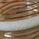Glass carafe with white granite parts and gold edging. Glass stopper