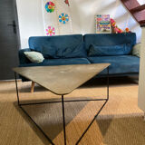 Triangular gilded metal coffee table