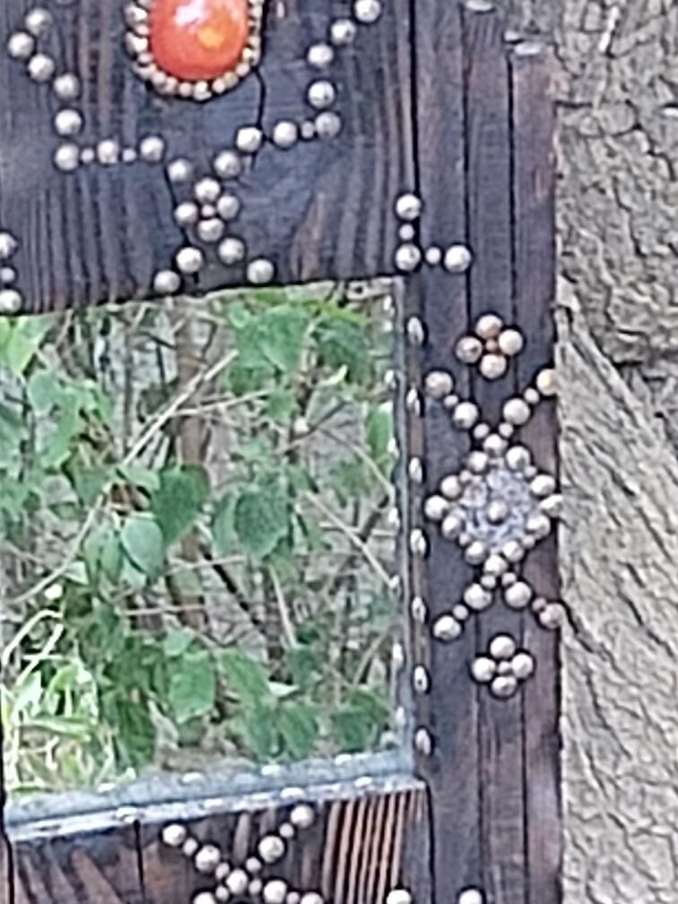Ancient brutalist oriental wooden mirror 23x53cm