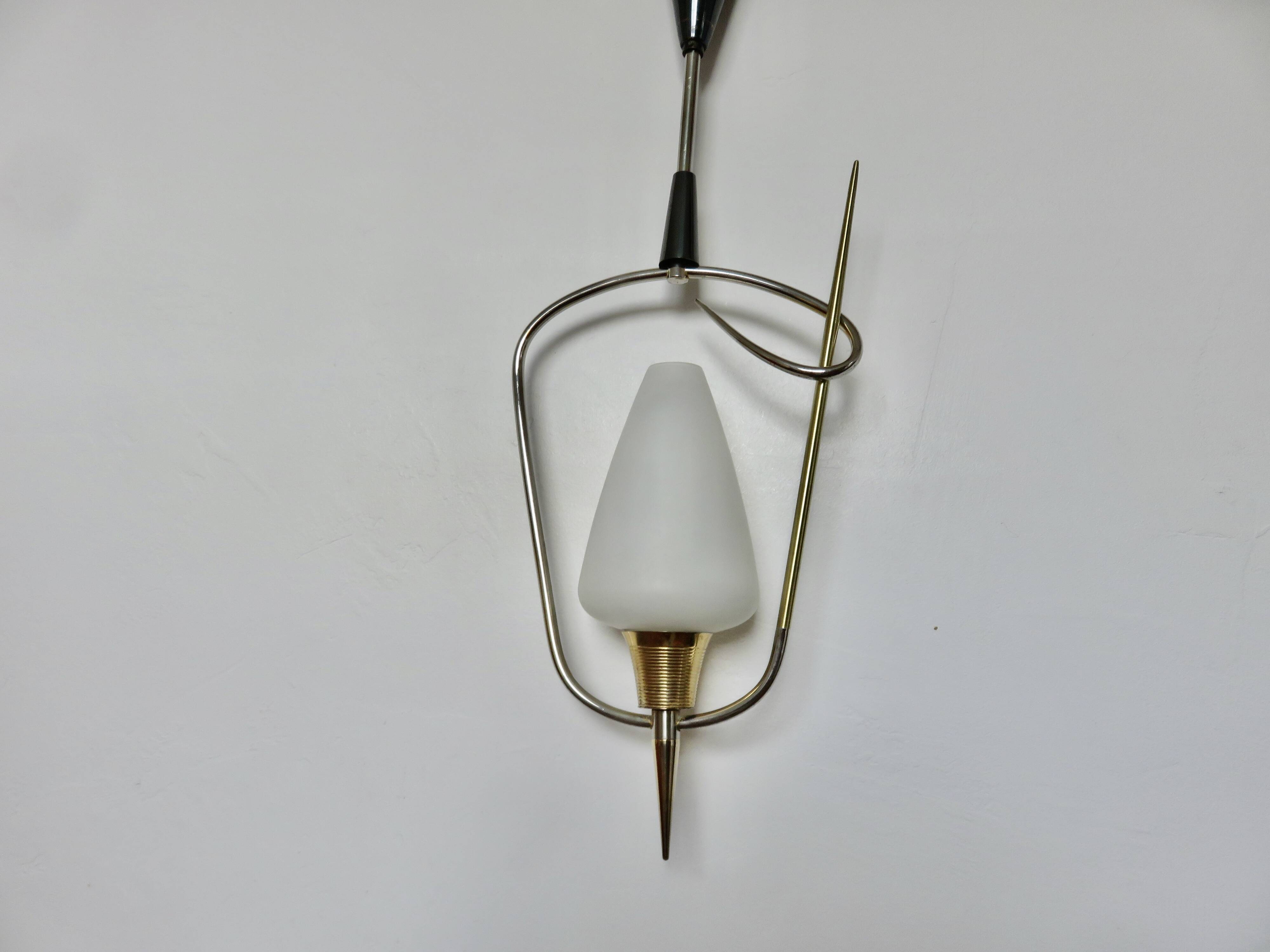 Arlus chandelier/pendant light, opaline glass and brass, 1950s or 60s, vintage