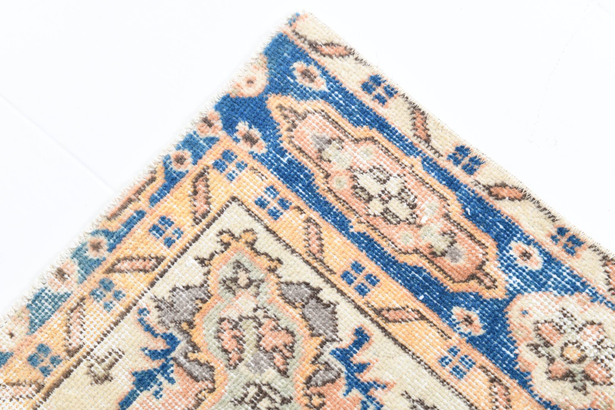 3x6 Rug For Living Room Pale Orange Blue Handmade Turkish Rug, 104x176Cm