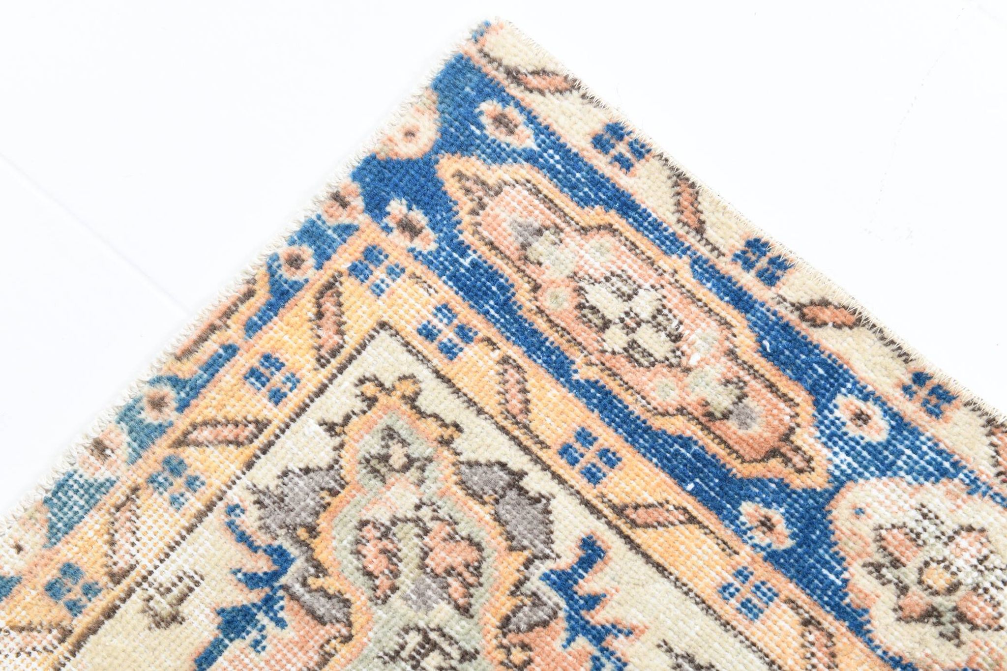 3x6 Rug For Living Room Pale Orange Blue Handmade Turkish Rug, 104x176Cm