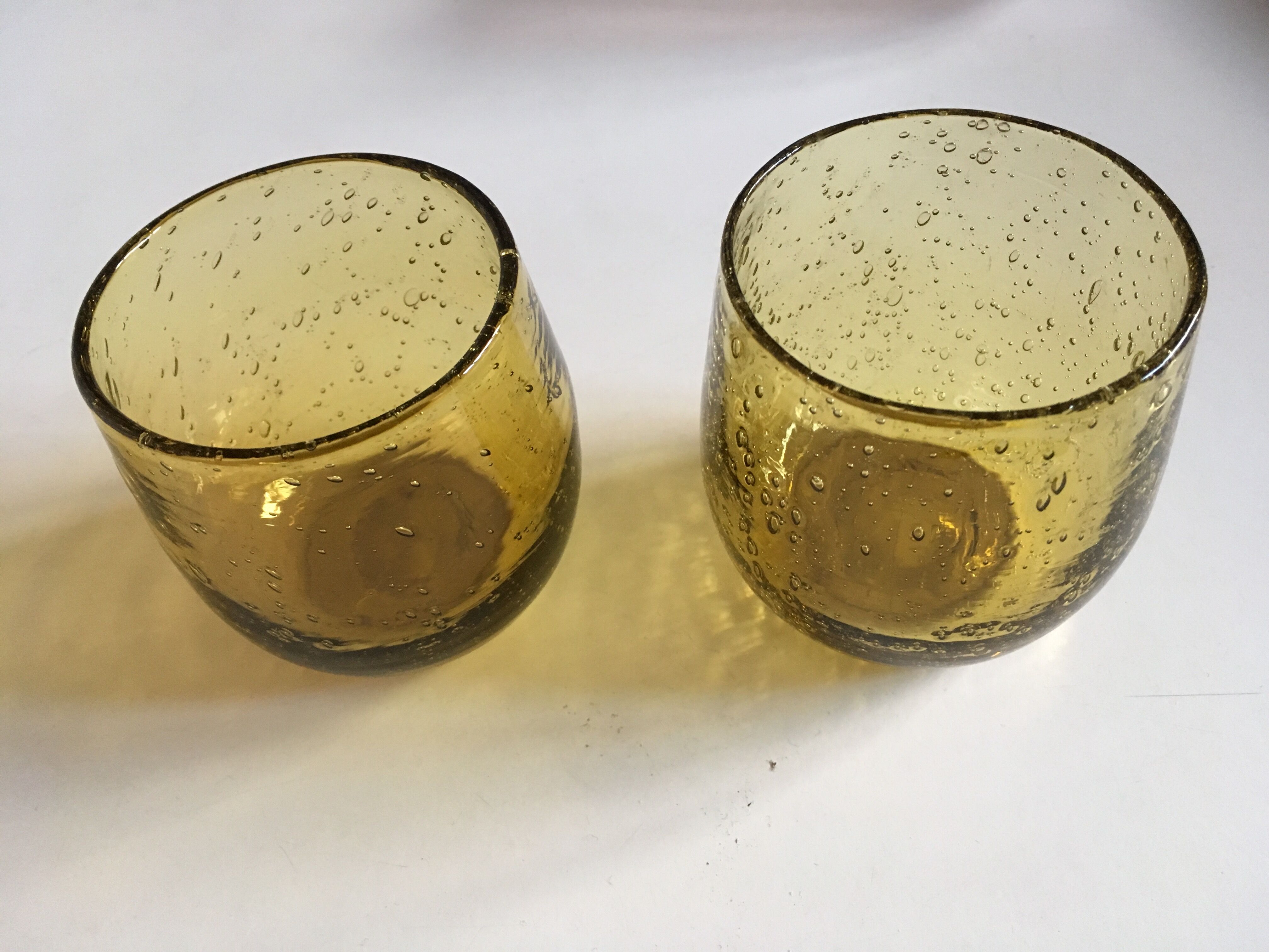 Pair of signed bubble glass cups Biot