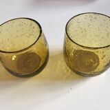 Pair of signed bubble glass cups Biot