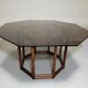 Bamboo-style wooden table with smoked glass top, 1970s