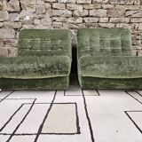 Paire de chauffeuse velour vintage 1970"