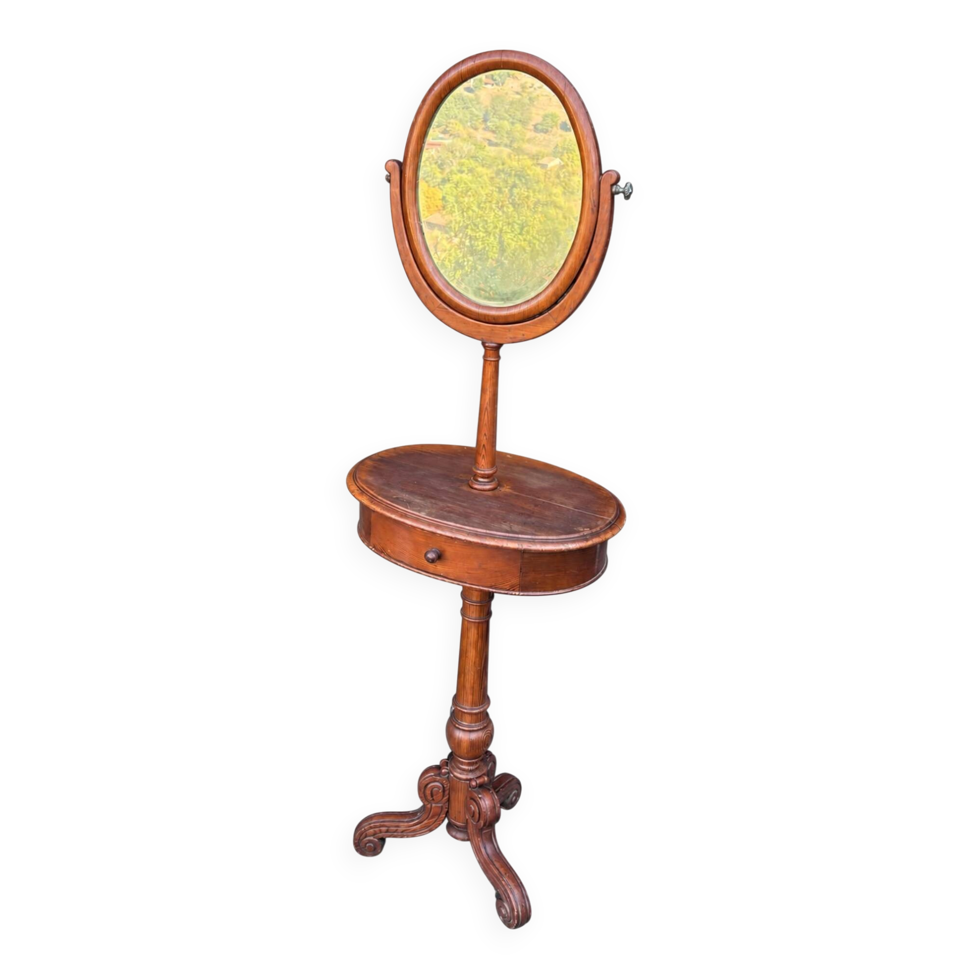 Barber's or shaving mirror on a Victorian stand. 19th century.