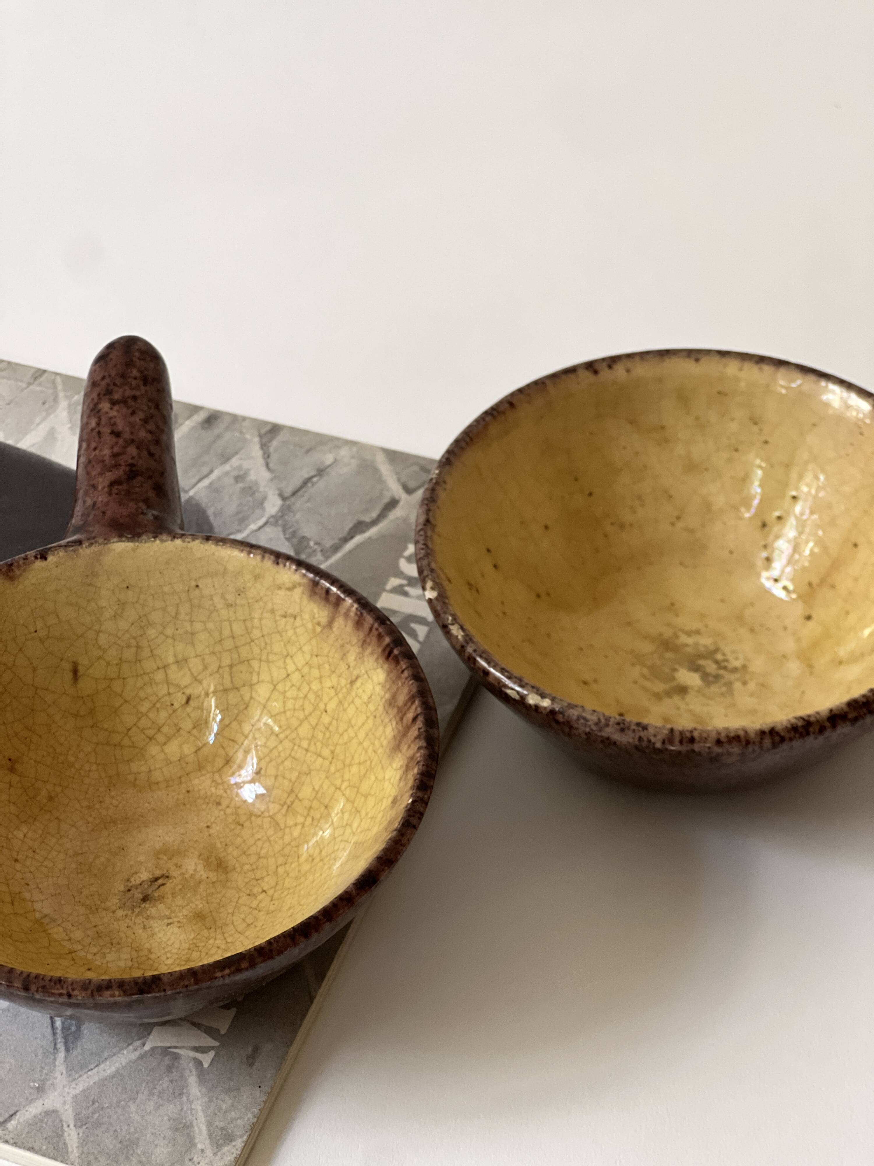 Set of ceres glazed ceramic ramekins, stoneware, france, 1960