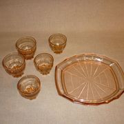 Rosé tray set and 5 art deco glasses