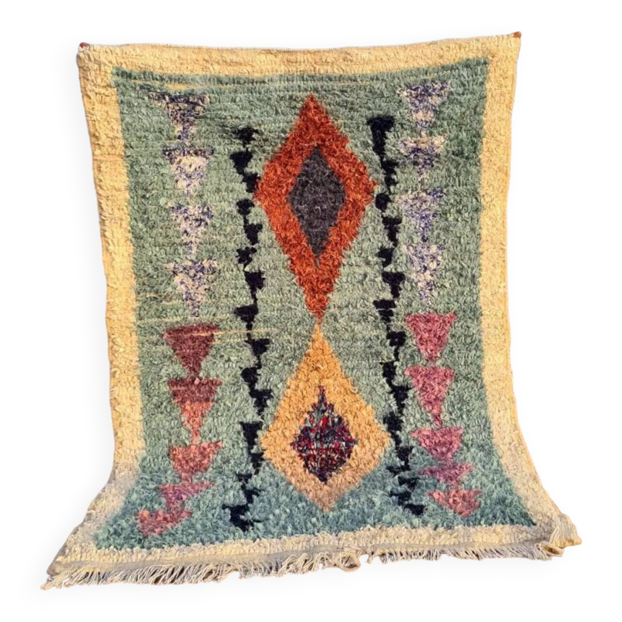 Moroccan Berber Boucherouite rug light blue
