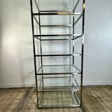 1980s stainless steel and glass bookcase shelf