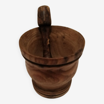 OLD WOODEN MORTAR PESTLE