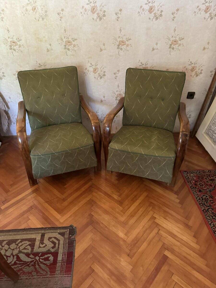 Chaises longues Art Déco avec accoudoirs en bois courbés, années 1930, lot de 2