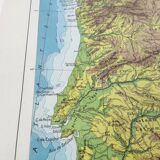 Spain and Portugal map in vintage colors 43x43cm from 1950