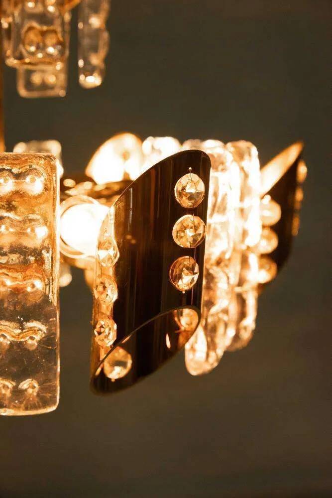 Midcentury gold crystal suspension by Orrefors, Fagerlund