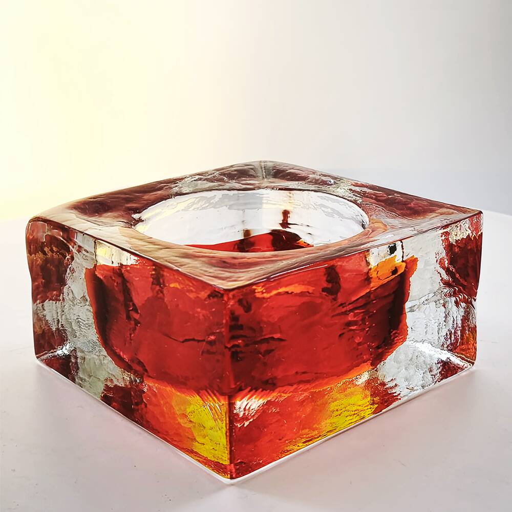 1960s Big Handcrafted Square Ashtray in Uranium Murano Glass by Mandruzzato