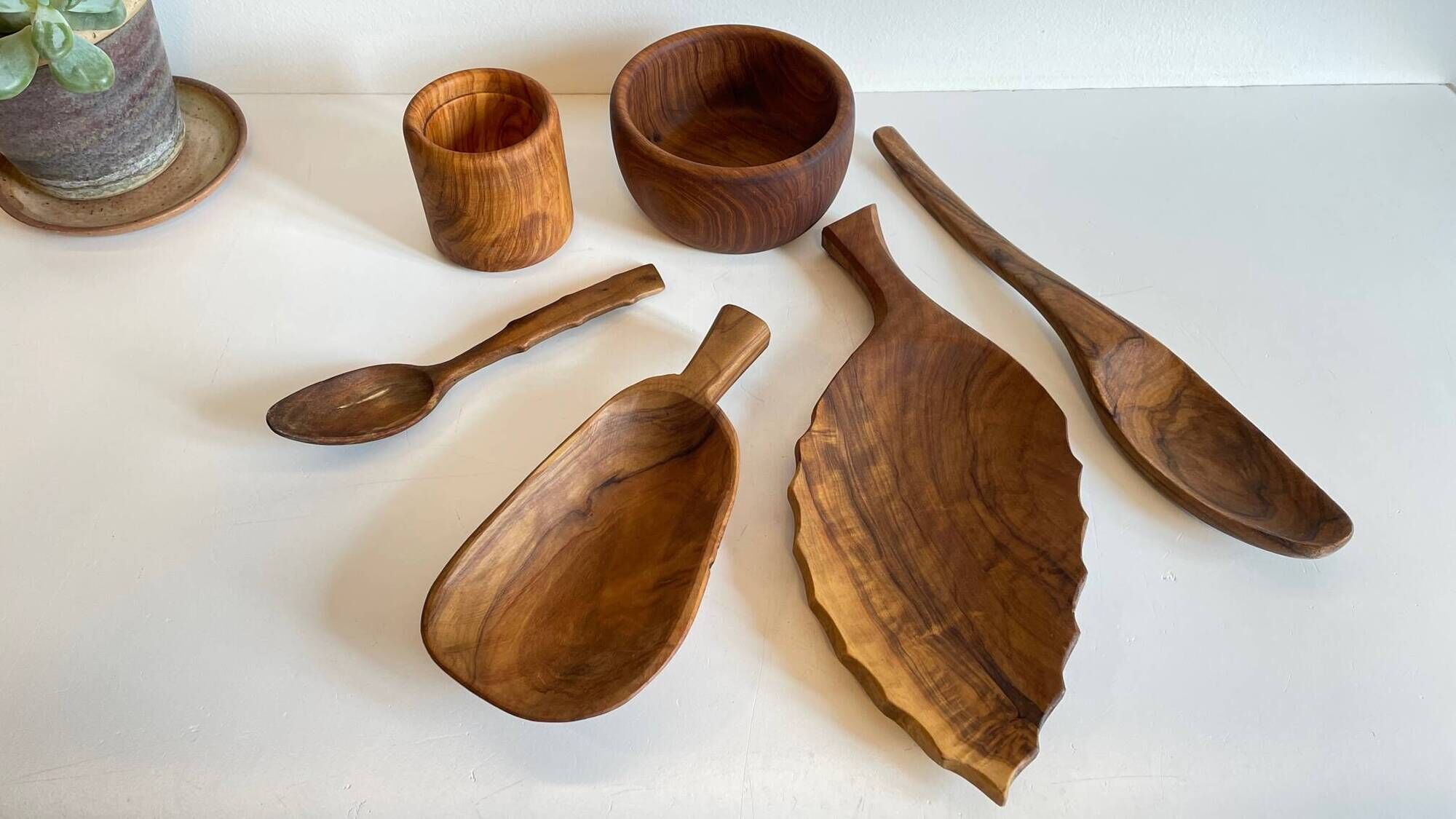 Set of vintage turned and carved wooden cups