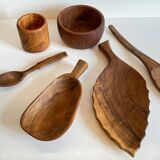 Set of vintage turned and carved wooden cups