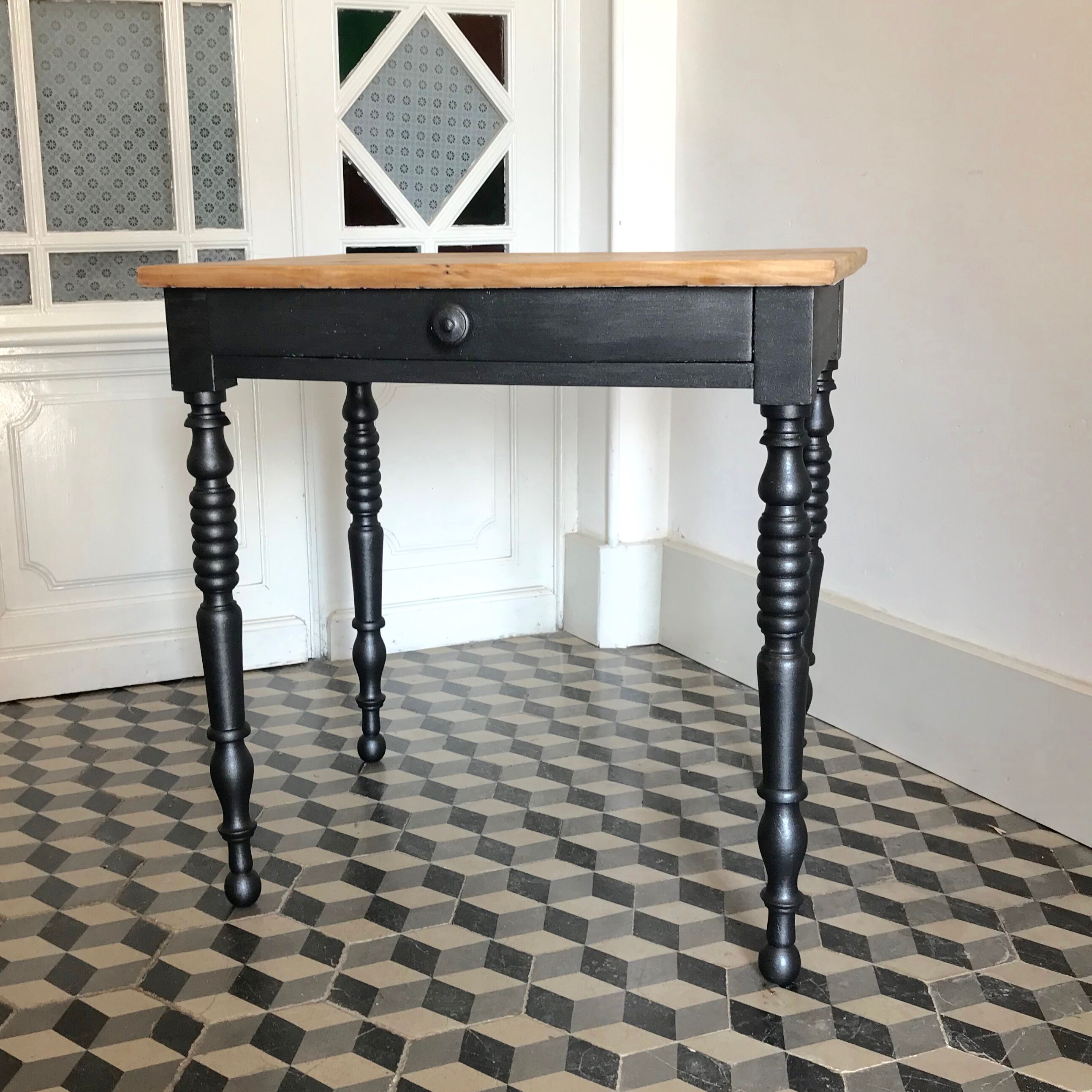 Wooden and black side table