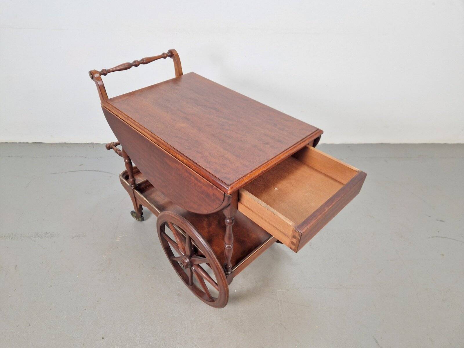 Vintage French Folding Spindle Bar Cart in Wood, 1960s