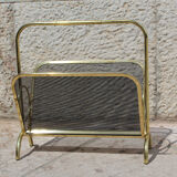 Magazine rack in brass and black lacquered metal, Italy 1970s