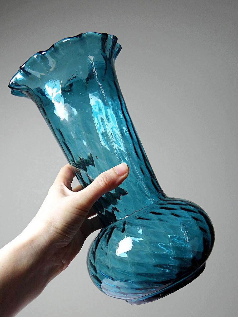 Antique turquoise art nouveau blown glass vase