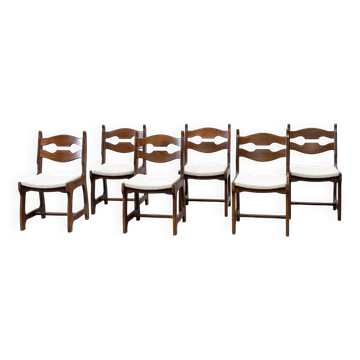 Ensemble de six chaises de salle à manger brutalistes à dossier arqué