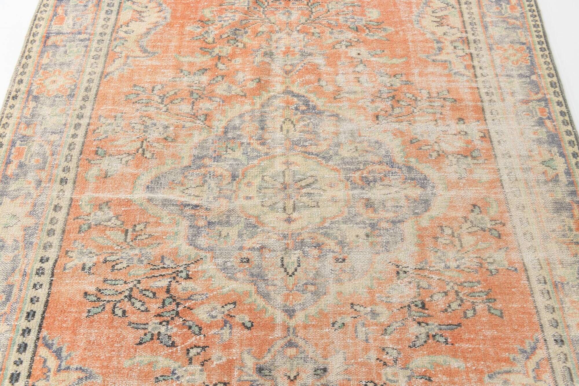 Apricot Tones Pastel Handwoven Turkish Vintage Carpet Rug, 177x273 Cm