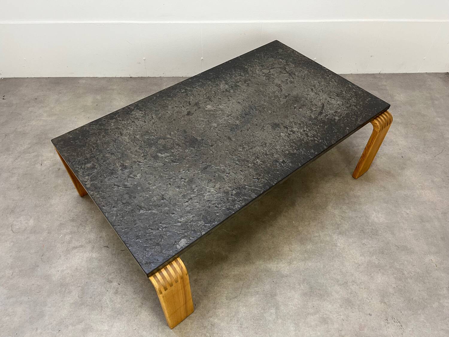 Brutalist coffee table, chalet-style slate stone