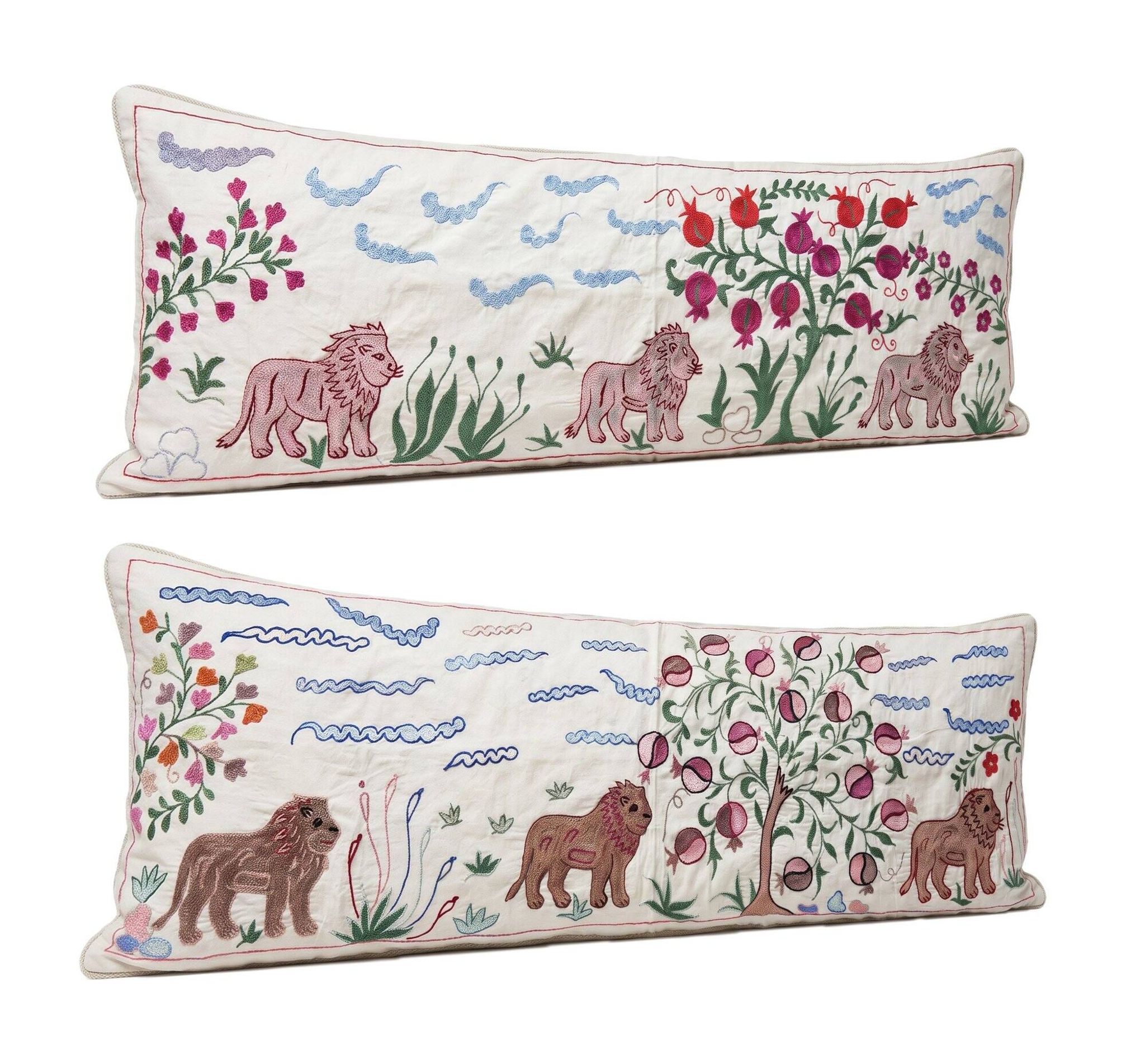 Set of 2 embroidered decorative cushion covers 46x136 cm
