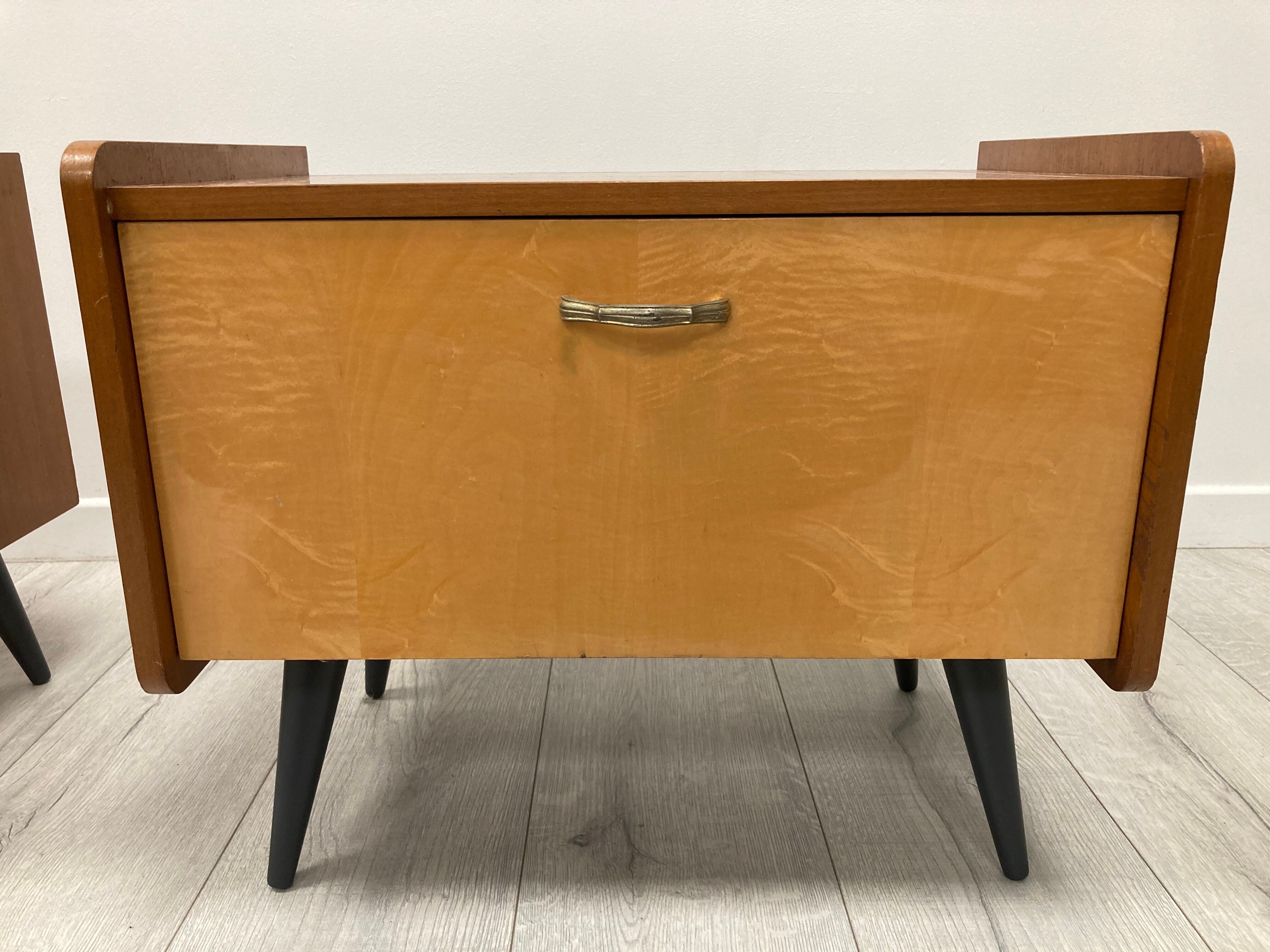 Pair of 1960s bedside tables compass feet