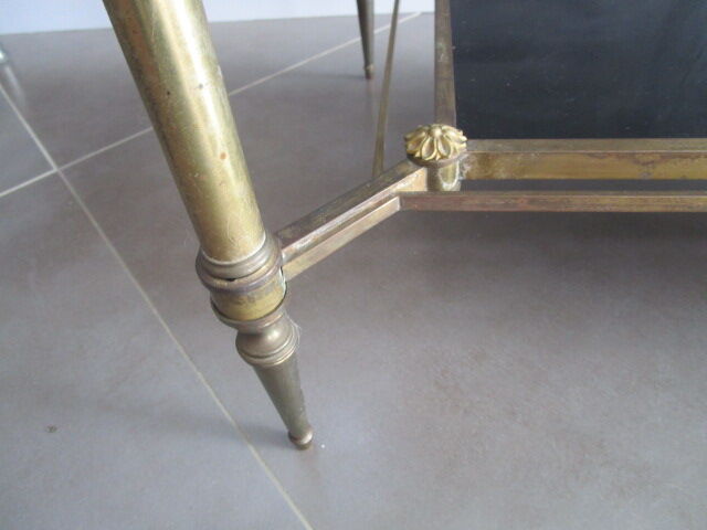 Coffee table 70's glass and brass Hollywood regency style