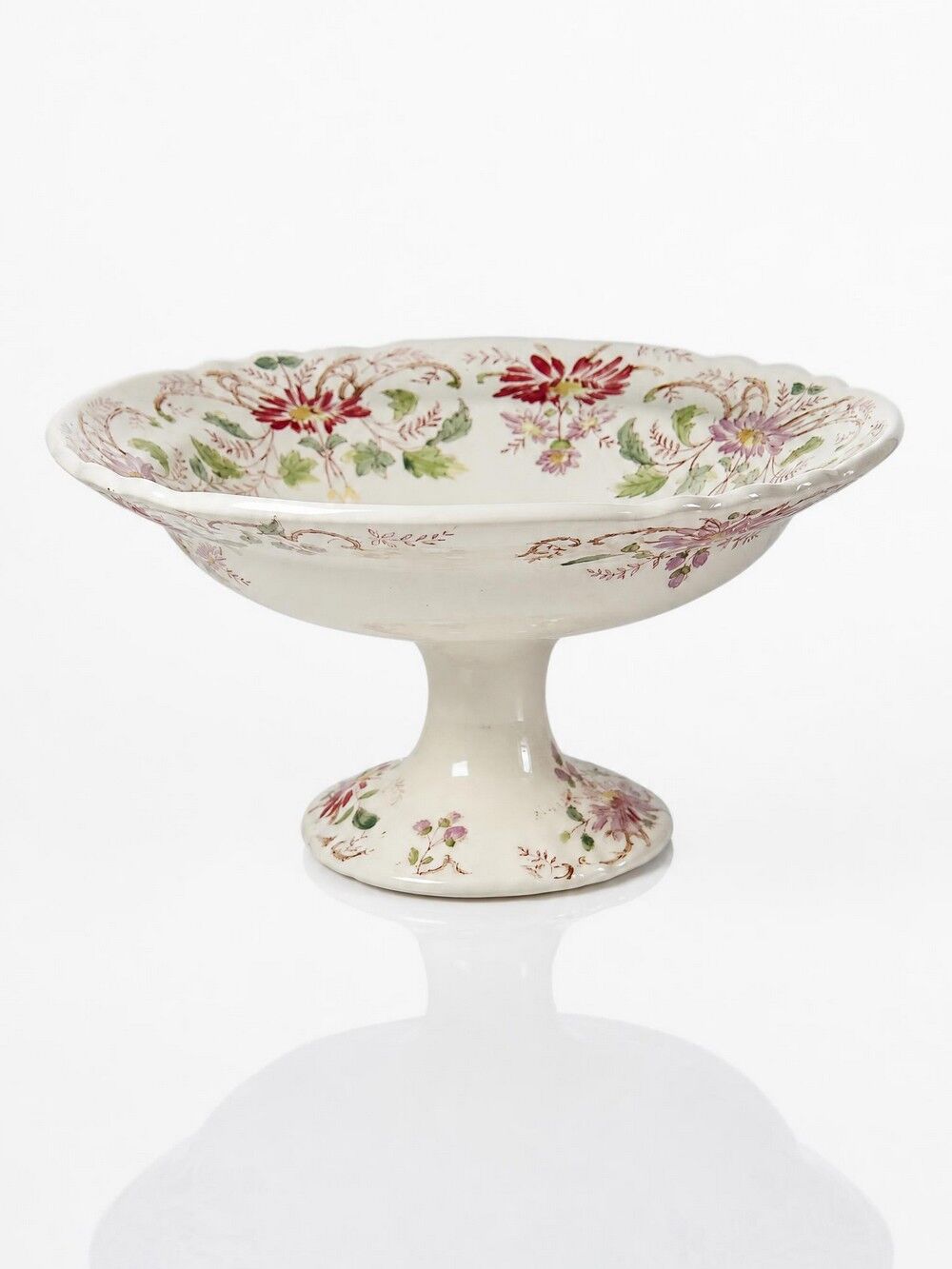 Compotier ancien Longchamp Terre de Fer modèle Pâquerettes polychrome