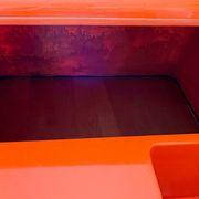 Ozoo Space Age orange storage bench, design by Marc Berthier, 1970s.