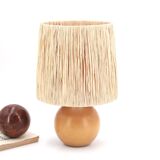 Blond wood ball lamp, raffia lampshade, 90s