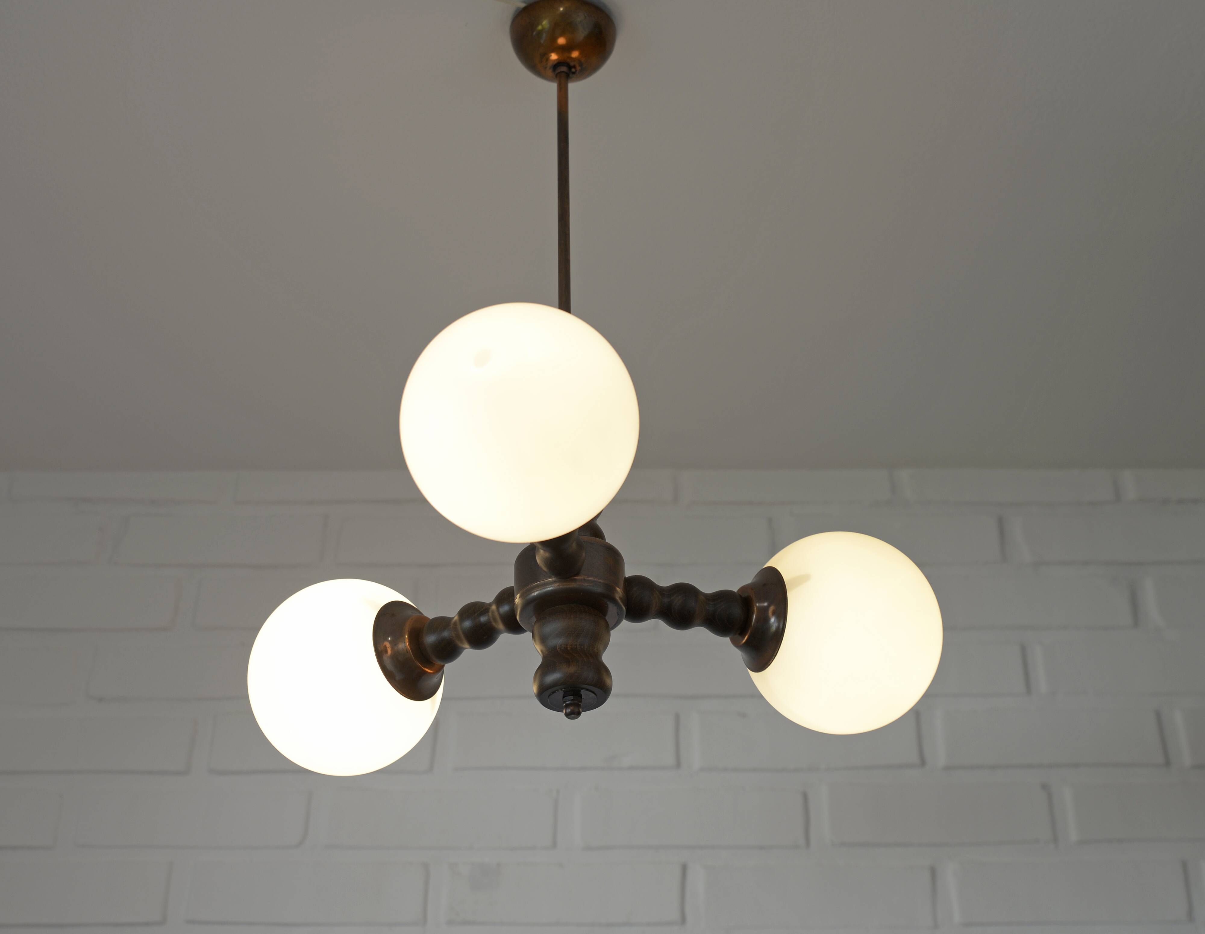 Wooden Sputnik Chandelier Vintage Pendant Lamp Rustic Hanging Light 1970's