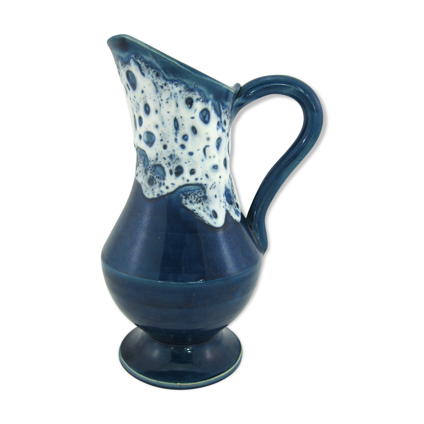 Pichet en céramique émaillée bleu marine - glaçure Fat Lava - vintage années 60