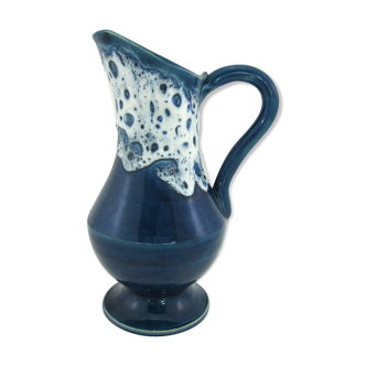 Marine blue enamelled ceramic pitcher - Fat Lava glaze - vintage 60s