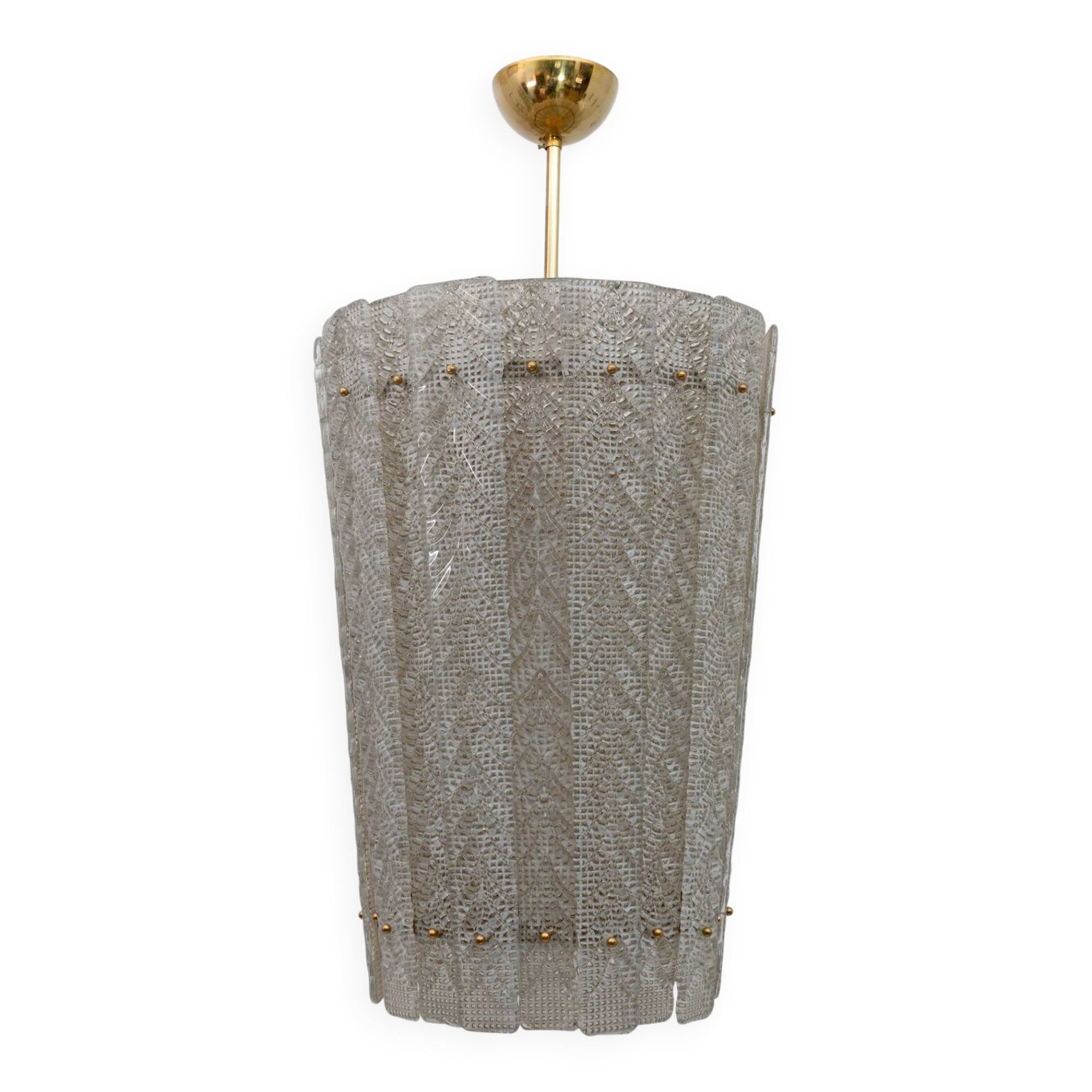 Barovier & Toso Art Dèco Style Brass Murano Glass Lantern Chandelier