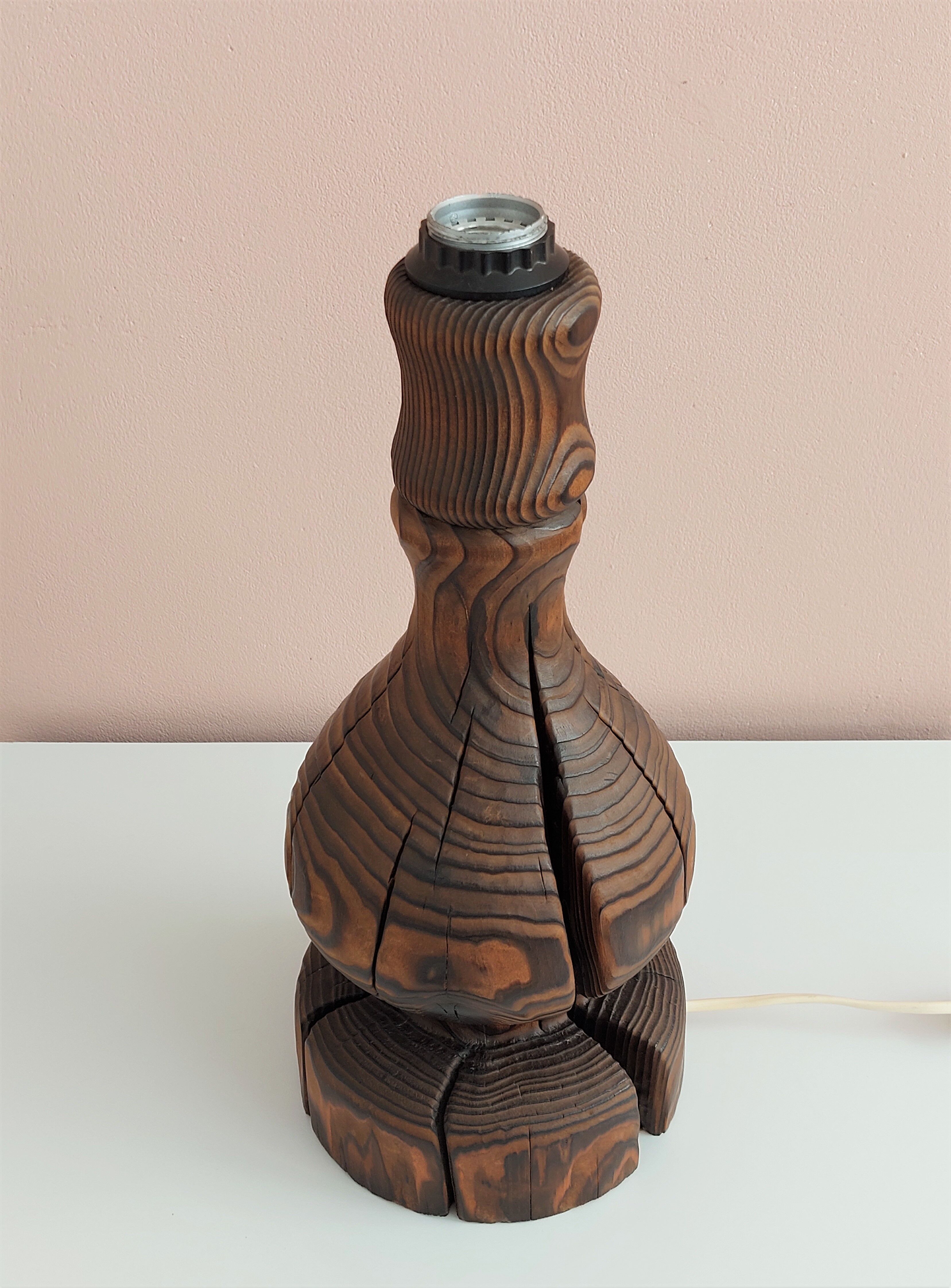 Brutalist Wabi Sabi pine foot lamp by Temde Leuchten 1960's