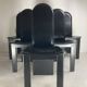 Post modern Memphis high back black leather stitched organic dining chairs, set of 6. Italy, 1980s