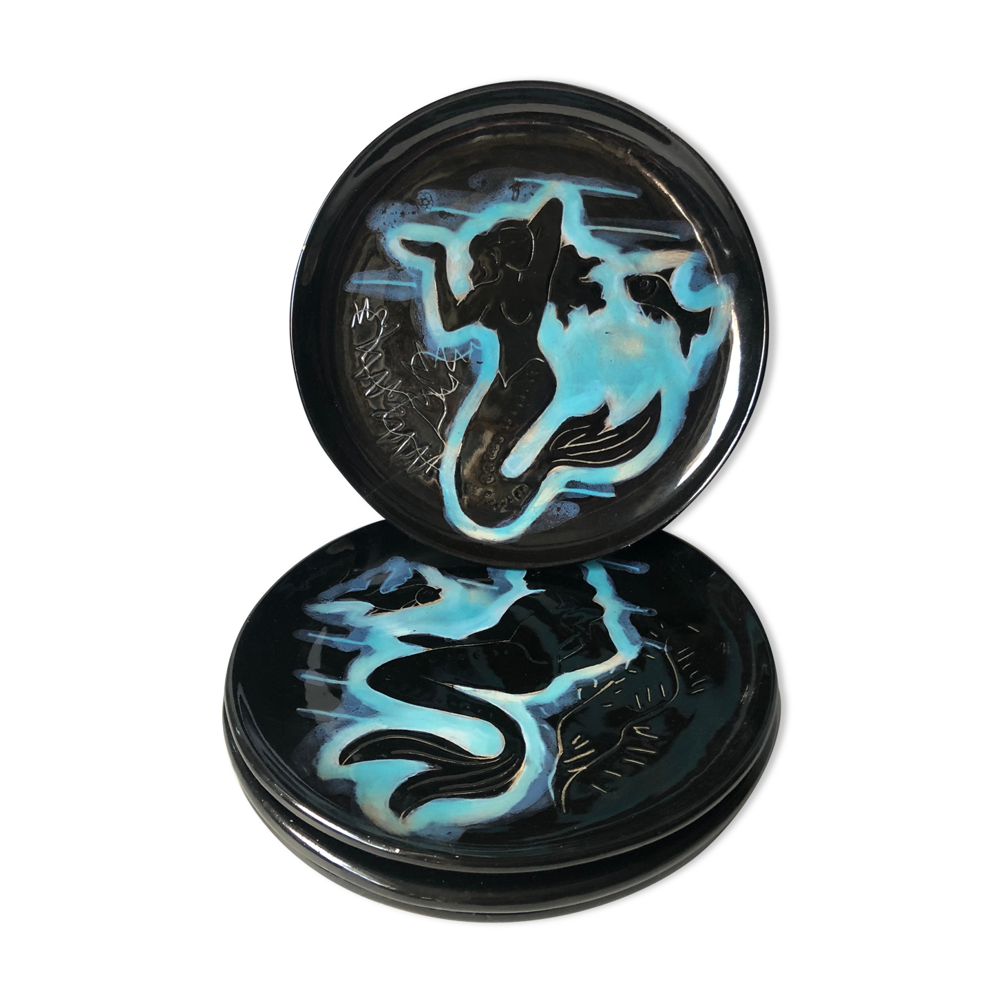 Four plates Vallauris the mermaids