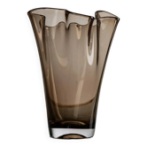 Vase vintage en verre de Murano des années 1980, brun fumé, forme organique ondulée
