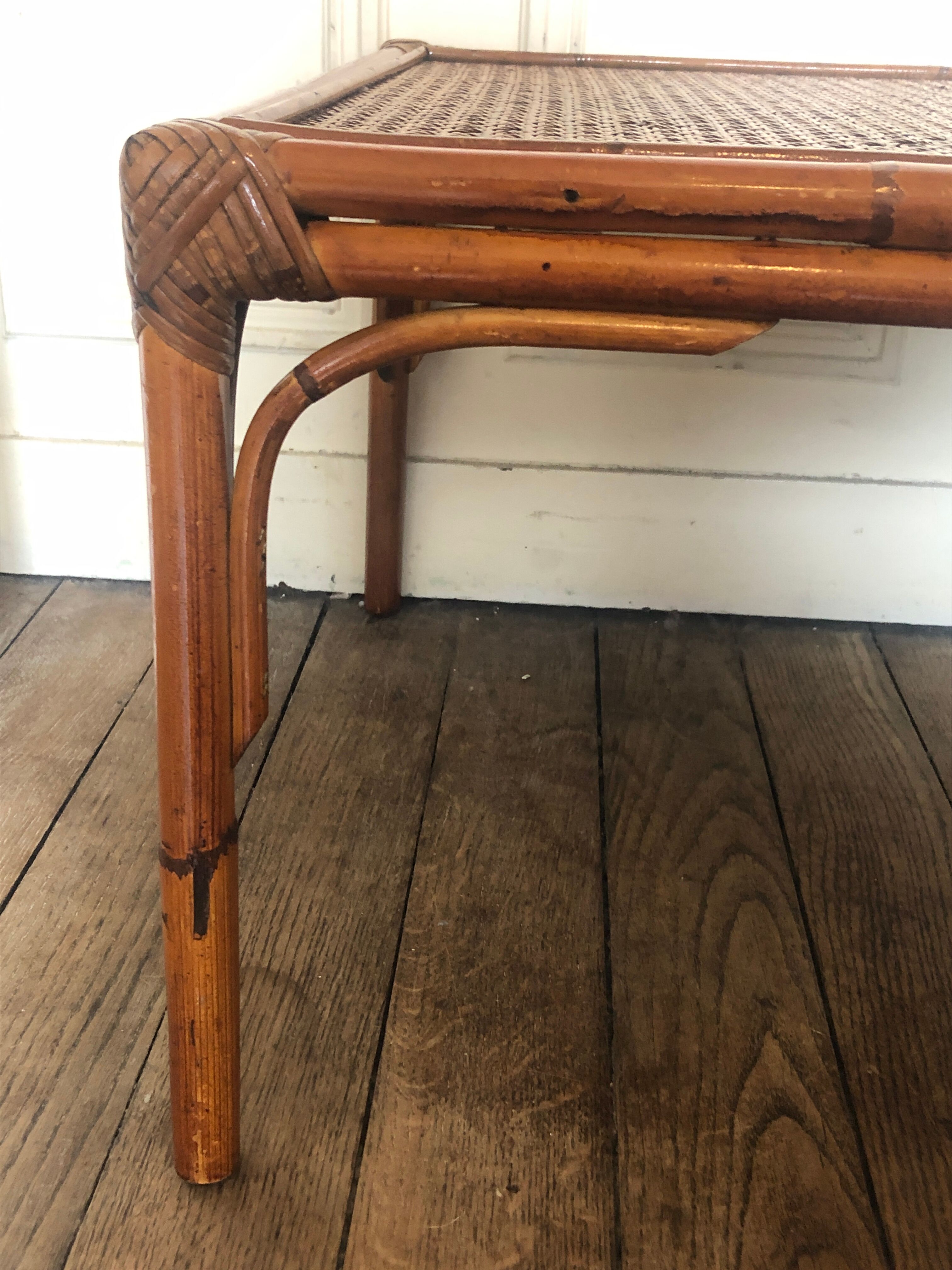 Table low rectangular rattan and caning