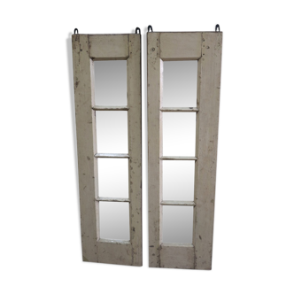 Pair white mirrors recycles old windows wood teak 29x105cm